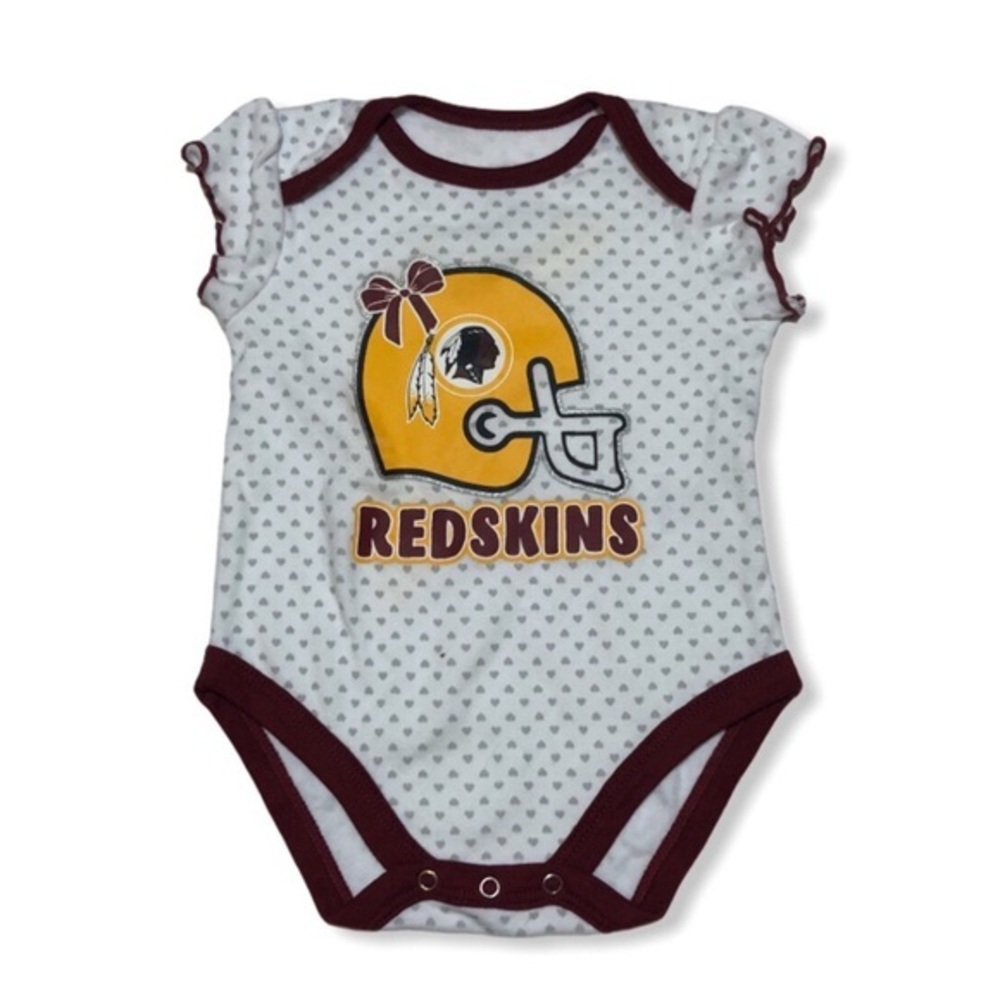 NWOT Washington Redskins White Burgundy Heart NFL Commanders Onesie Romper New